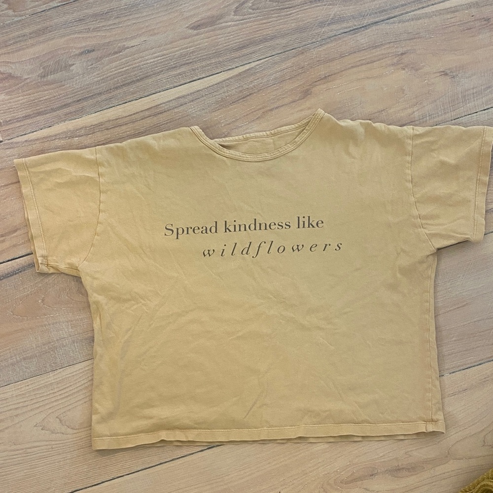 Wildflowers Short Sleeve Tee in Mustard Yellow with Script Logo. Organic cotton
